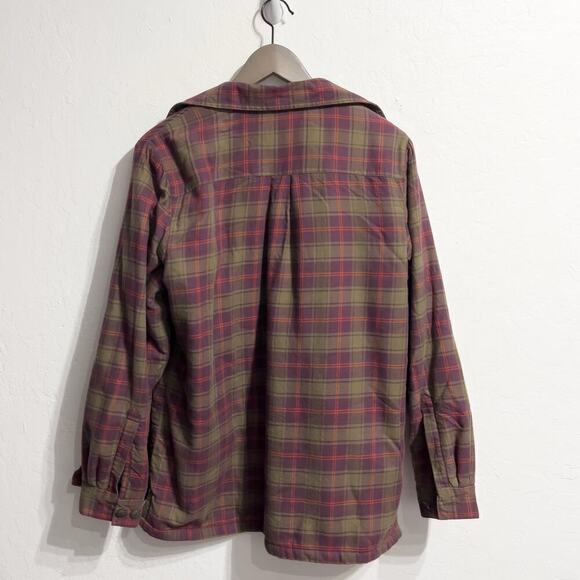 LL Bean Shirt Womens Small Flannel Button Plaid Fur Lined Sherpa Fuzzy Plum - Picture 5 of 5